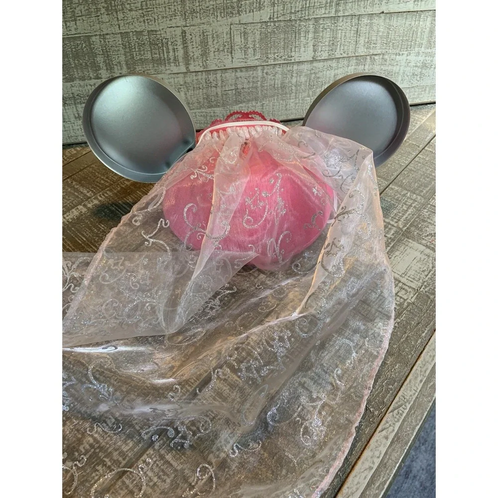 Walt Disney Parks Minnie Mouse Ears Pink Princess Crown with Veil Hat - One Size